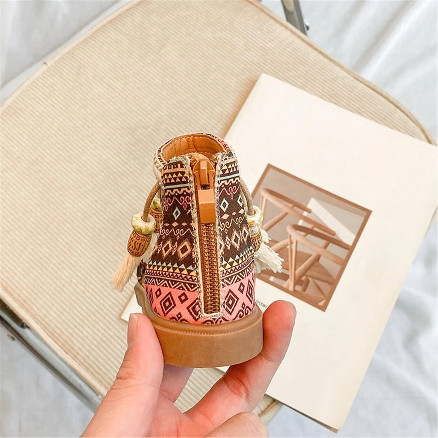Girls Sandals Open Toe Back Zippe Flat Sandals Tassel Ankle Strap Dress Shoes Anti-Slip Round Toe Sandal For Kids