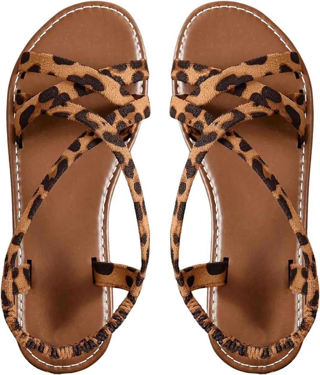 GORGLITTER Women's Leopard Strappy Flat Sandals Y2K Criss Cross Strap Open Toe Slingback Cheetah Slide Sandals