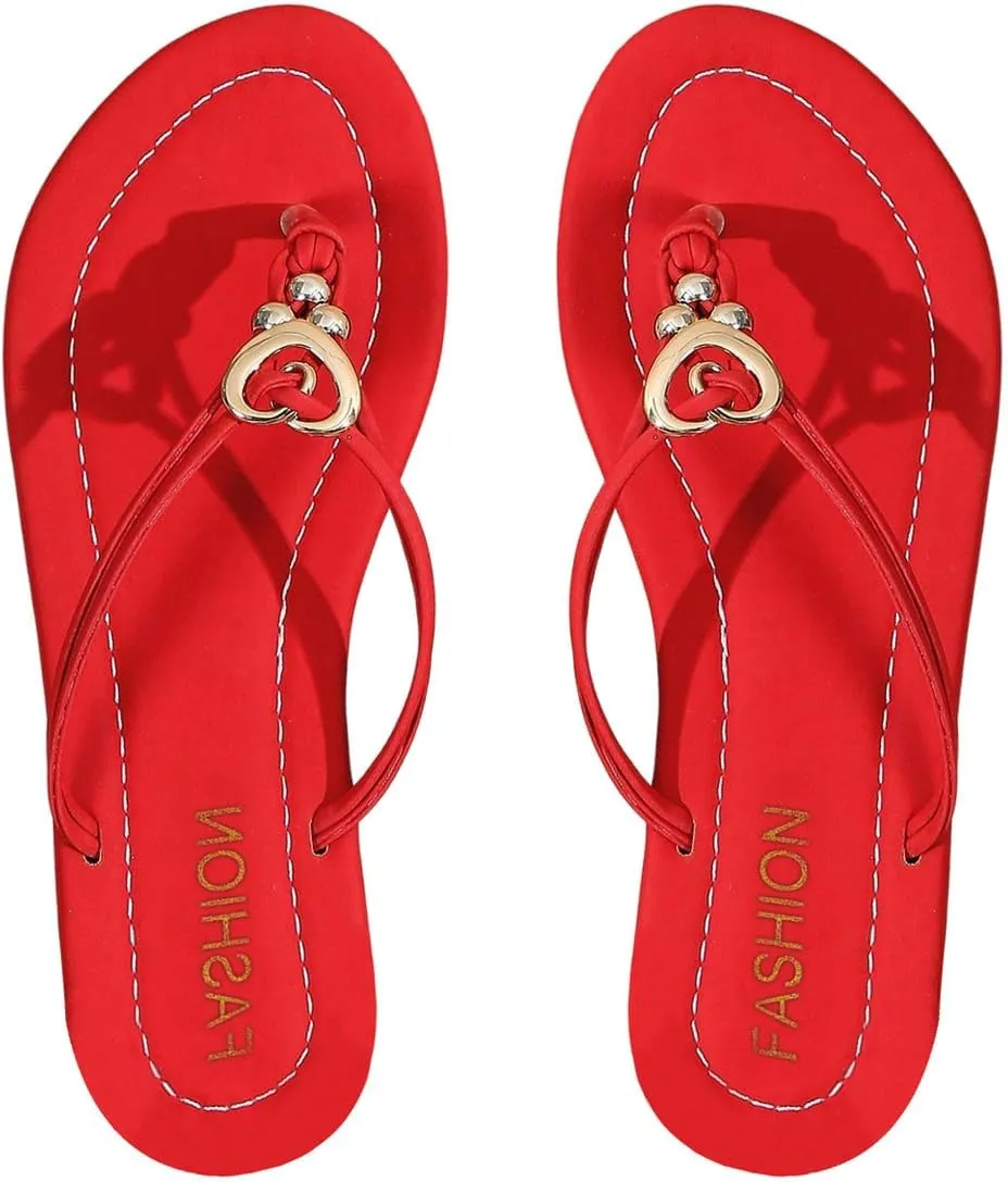 GORGLITTER Women's Summer Beach Flip Flops Ring Linked Beaded Slide Thong Flat Sandals