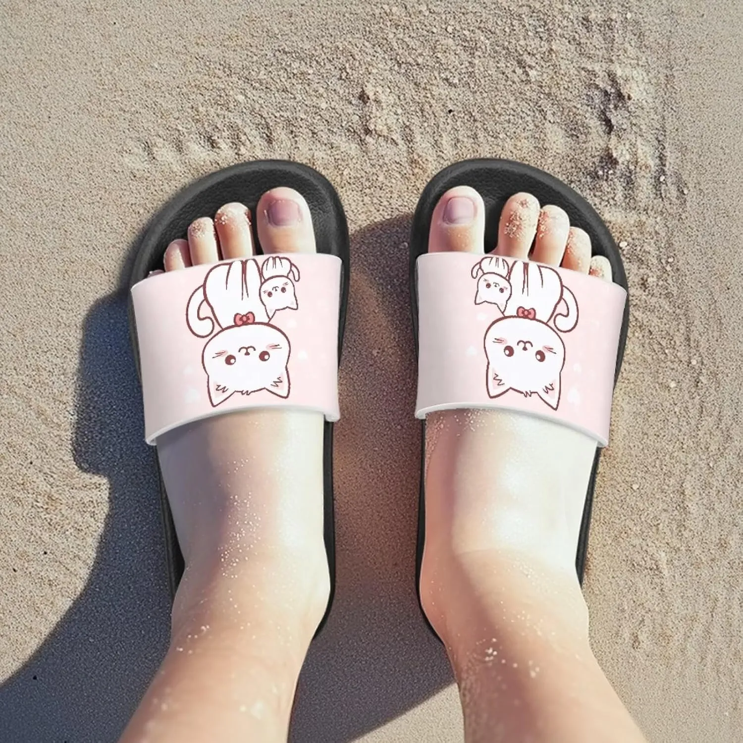 GOSTONG Cats Girls Slide Sandals Kids Summer House Slippers for Outdoor Beach Pool Shower Non Slip Height increasing shoes for Little Big Kids