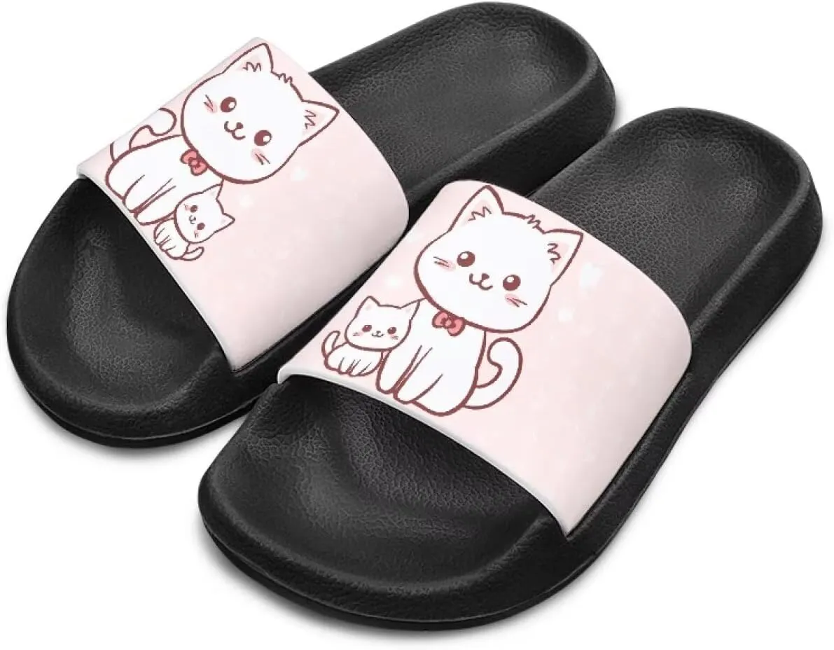 GOSTONG Cats Girls Slide Sandals Kids Summer House Slippers for Outdoor Beach Pool Shower Non Slip Height increasing shoes for Little Big Kids