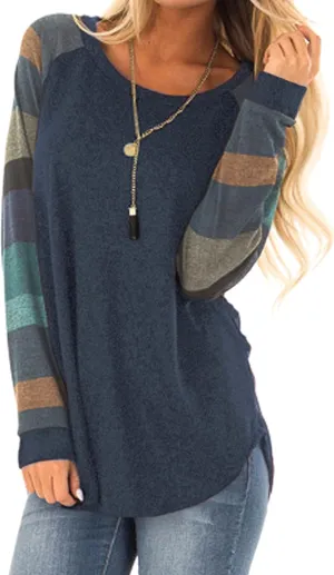 Halife Women's Lightweight Color Block Long Sleeve Loose Fit Pullover Sweatshirts Tunics Tops Shirts