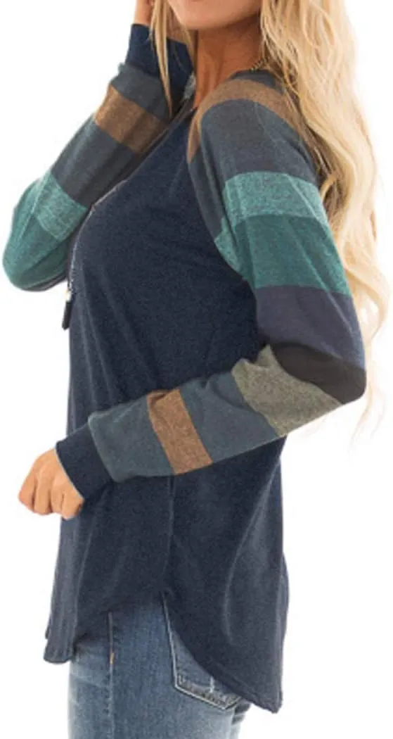 Halife Women's Lightweight Color Block Long Sleeve Loose Fit Pullover Sweatshirts Tunics Tops Shirts