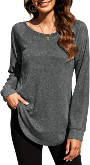 Halife Women's Lightweight Color Block Long Sleeve Loose Fit Pullover Sweatshirts Tunics Tops Shirts