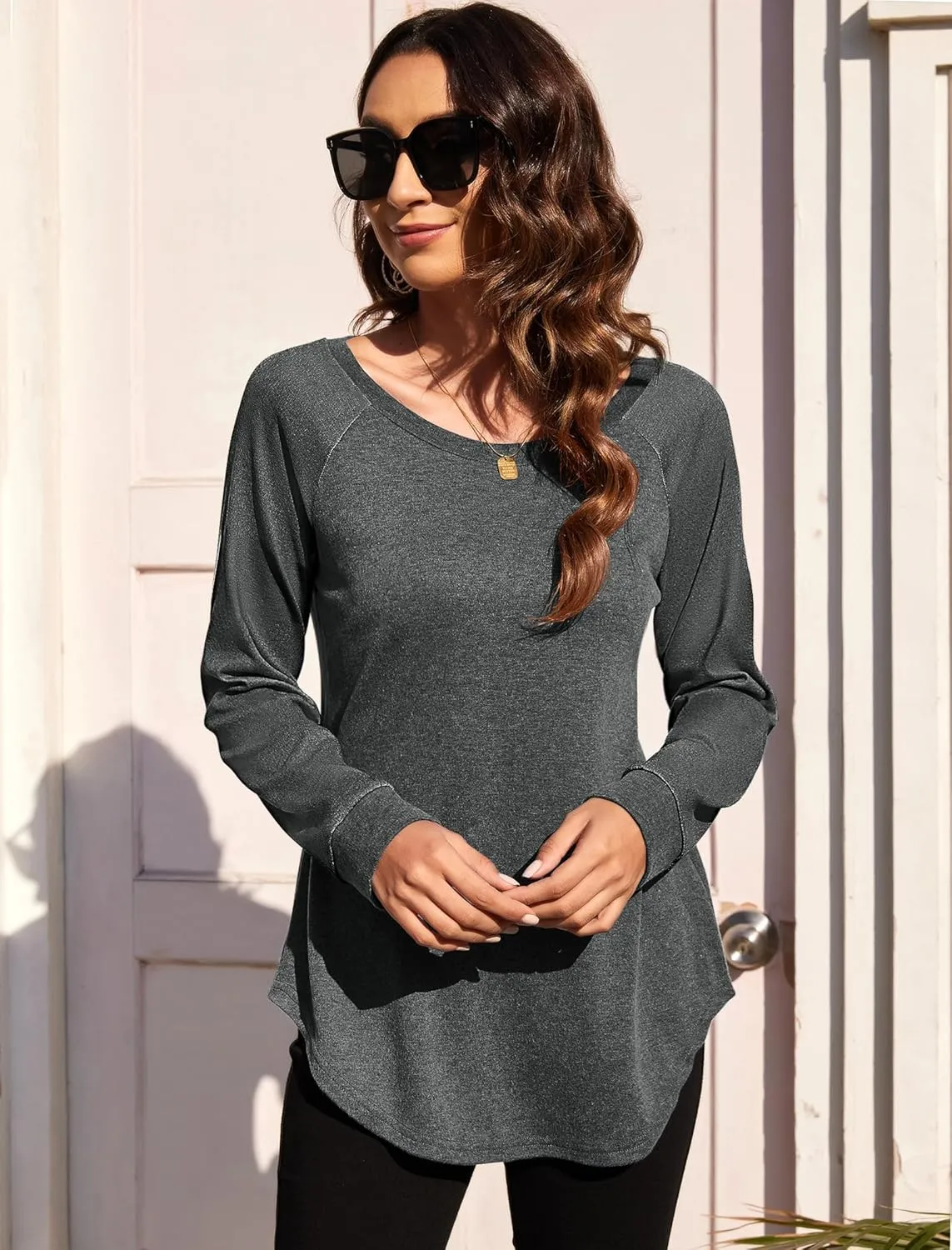 Halife Women's Lightweight Color Block Long Sleeve Loose Fit Pullover Sweatshirts Tunics Tops Shirts