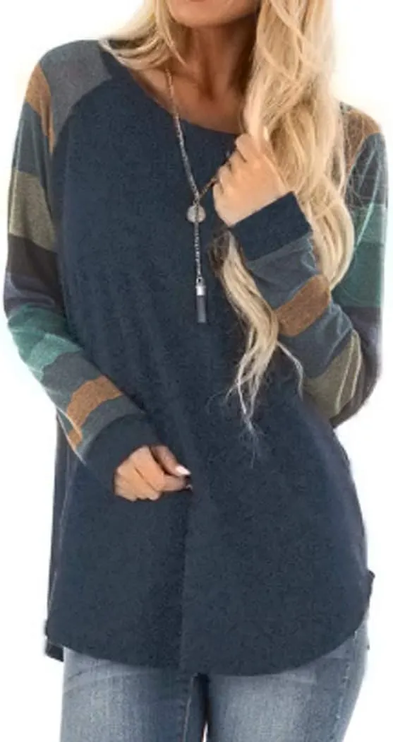 Halife Women's Lightweight Color Block Long Sleeve Loose Fit Pullover Sweatshirts Tunics Tops Shirts