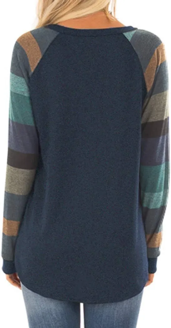 Halife Women's Lightweight Color Block Long Sleeve Loose Fit Pullover Sweatshirts Tunics Tops Shirts
