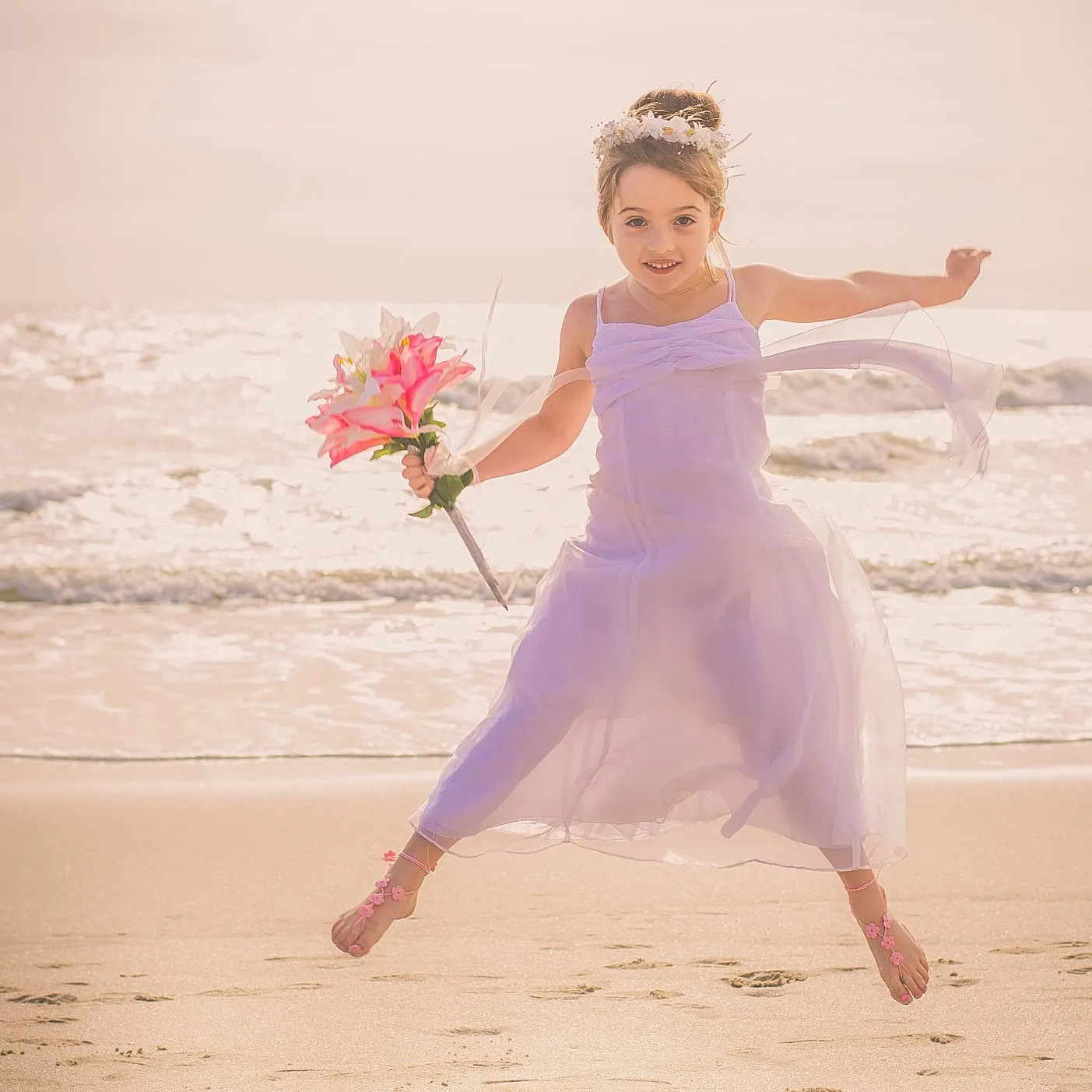 Hand Crochet Flower Barefoot Sandals, Boho Beach Wedding Shoes, Flower Girl Foot Jewelry, Flower Girl Gift, Boho Beach Shoes, Mommy and Me Beach Outfit (Ivory, XS Kid size 11-2)