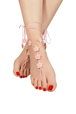 Handmade Flower Barefoot Sandals, Boho Beach Wedding Shoes, Women Foot Jewelry, Bridesmaids Gift, Crochet Lace Soleless Shoes, Beach Bridal Footwear, Adjustable One Size Foot Accessory(Light Pink)