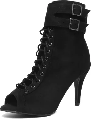 Hanfike Womens Peep Toe Boot Lace-up Fashion Party Booties Heels