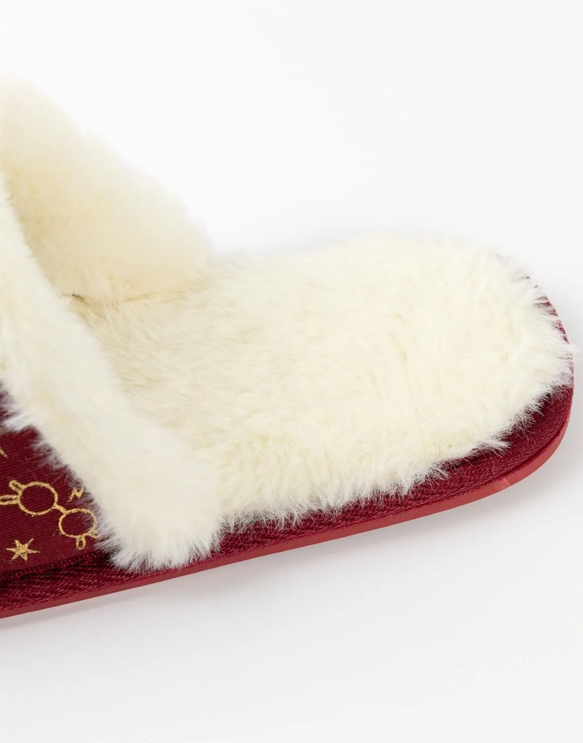 Harry Potter Women's Red Gold Slippers | Fluffy Hedwig Glasses Stars Slip On Loafers | Comfortable House Shoes