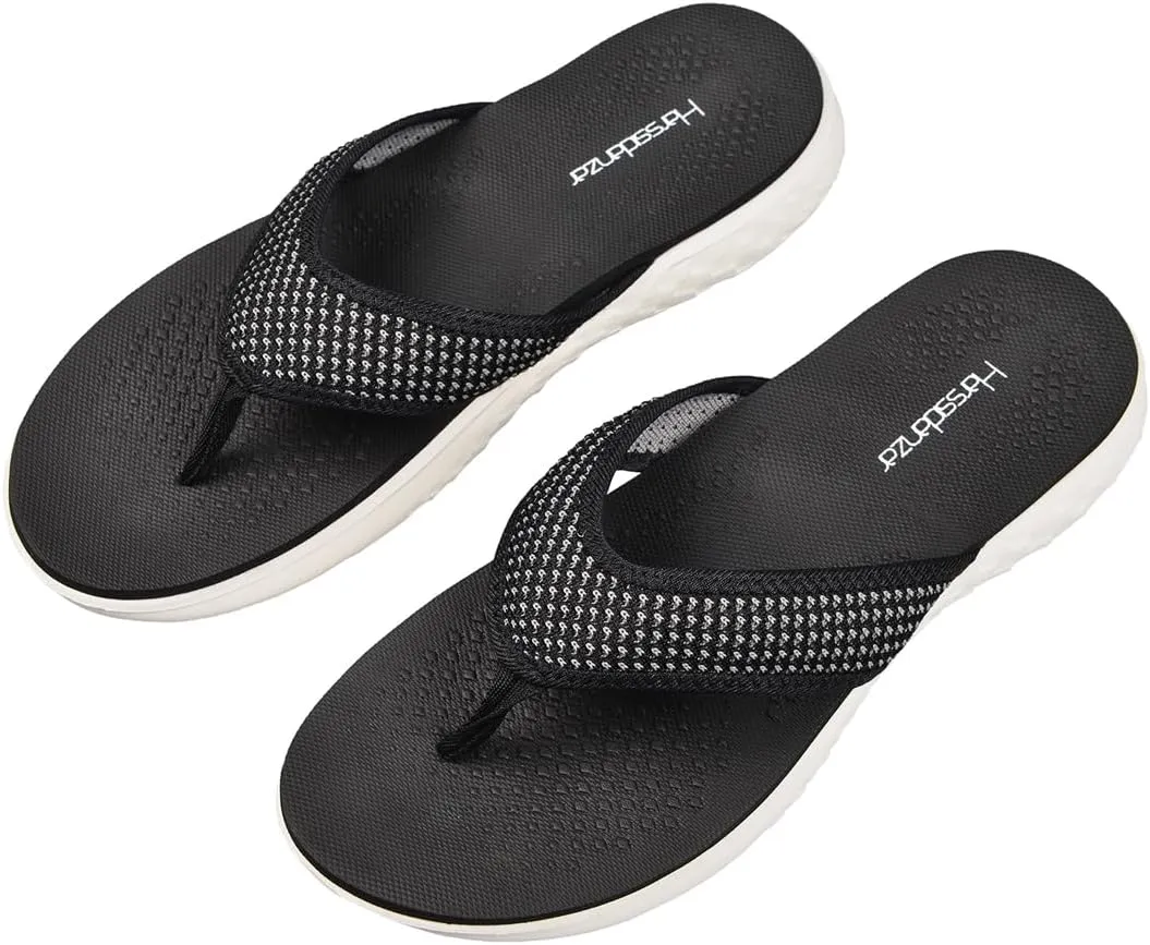 Harssidanzar Men Flip Flops Sport Sandals With Arch Support Thong Lightweight Summer Beach Sandals KM240US