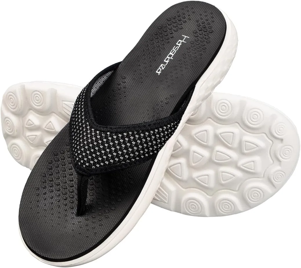 Harssidanzar Men Flip Flops Sport Sandals With Arch Support Thong Lightweight Summer Beach Sandals KM240US