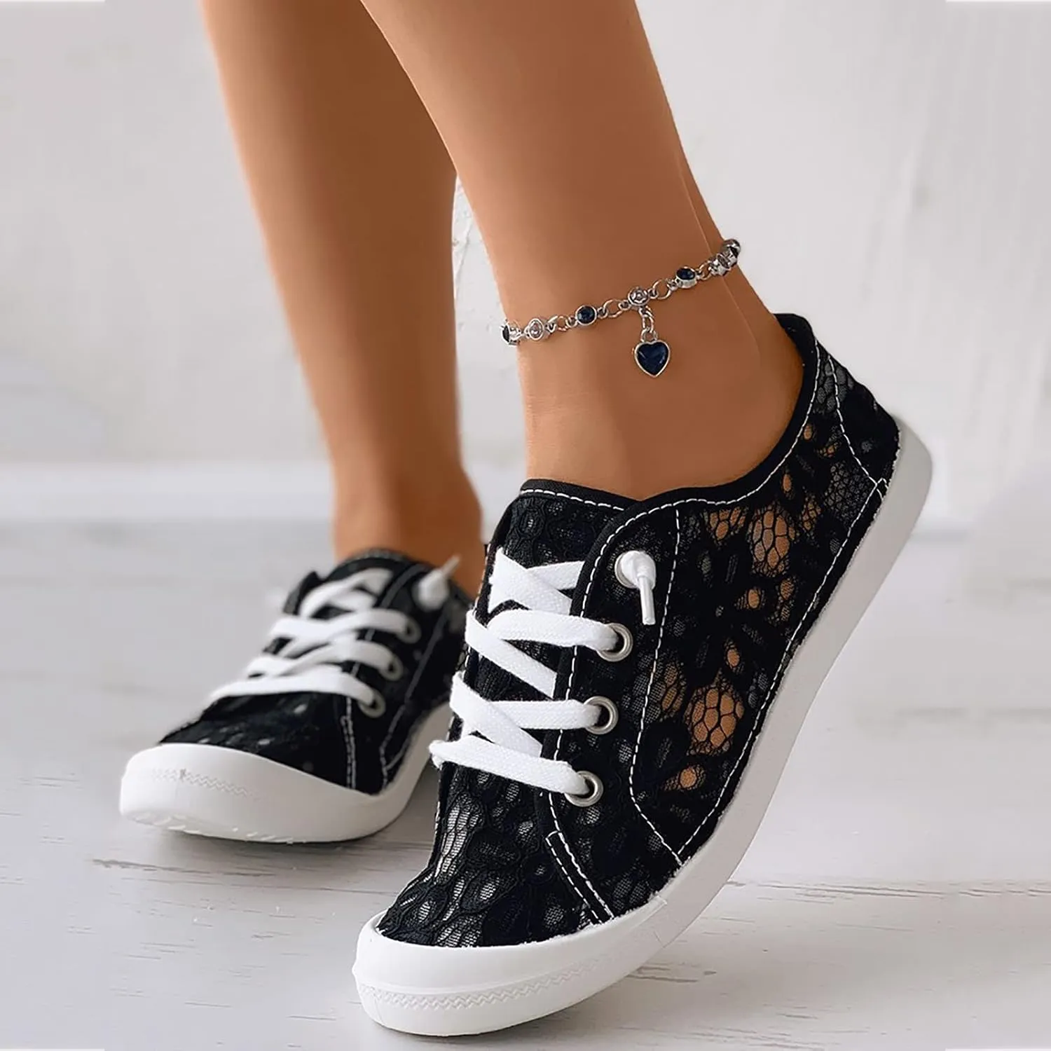 Hbeylia Lace Floral Embroidered Loafers for Women Retro Slip On Low Top Loafers for Women Ladies Fashion Casual Breathable Cloth Dressy Shoes Comfort Play Sneakers Canvas Shoes