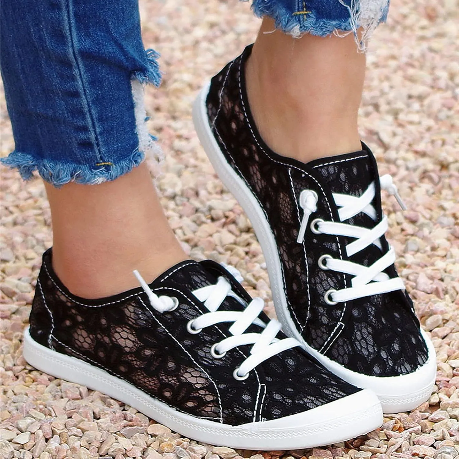 Hbeylia Lace Floral Embroidered Loafers for Women Retro Slip On Low Top Loafers for Women Ladies Fashion Casual Breathable Cloth Dressy Shoes Comfort Play Sneakers Canvas Shoes