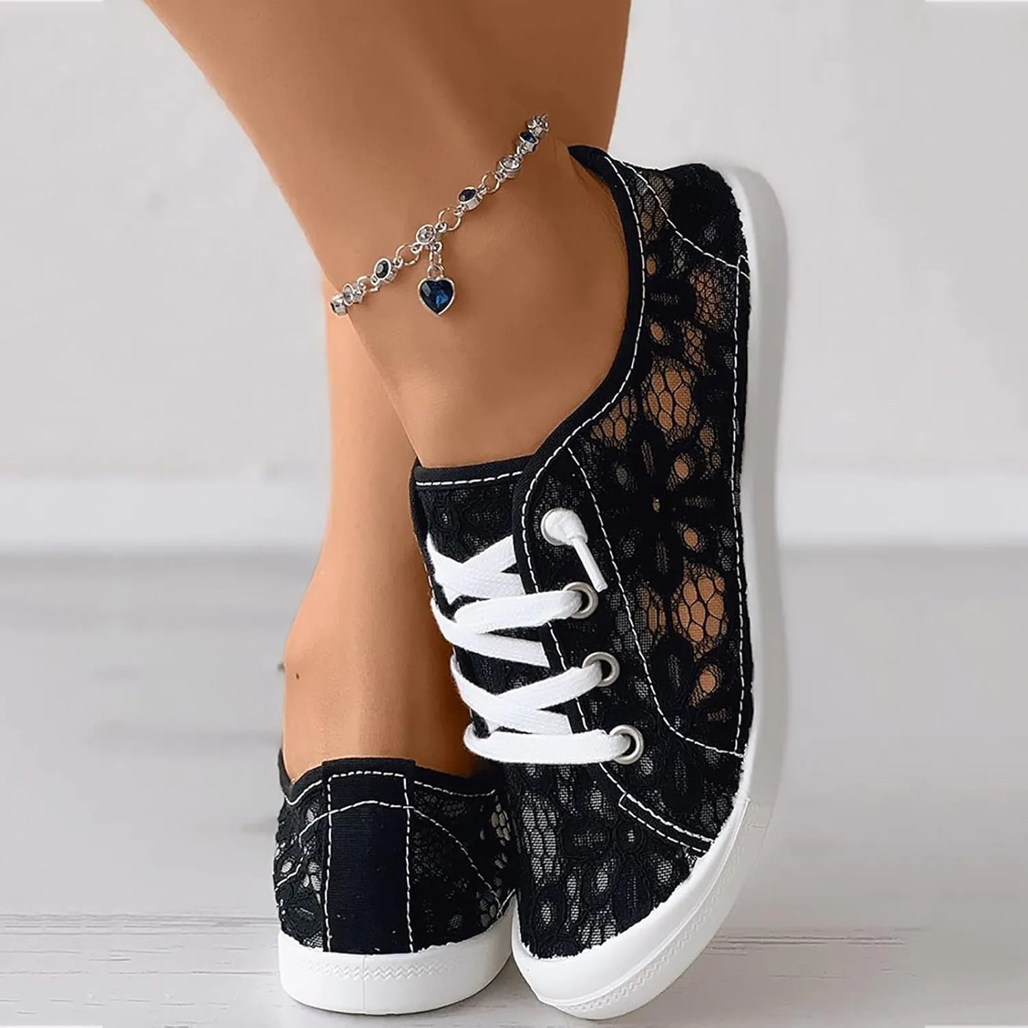 Hbeylia Lace Floral Embroidered Loafers for Women Retro Slip On Low Top Loafers for Women Ladies Fashion Casual Breathable Cloth Dressy Shoes Comfort Play Sneakers Canvas Shoes