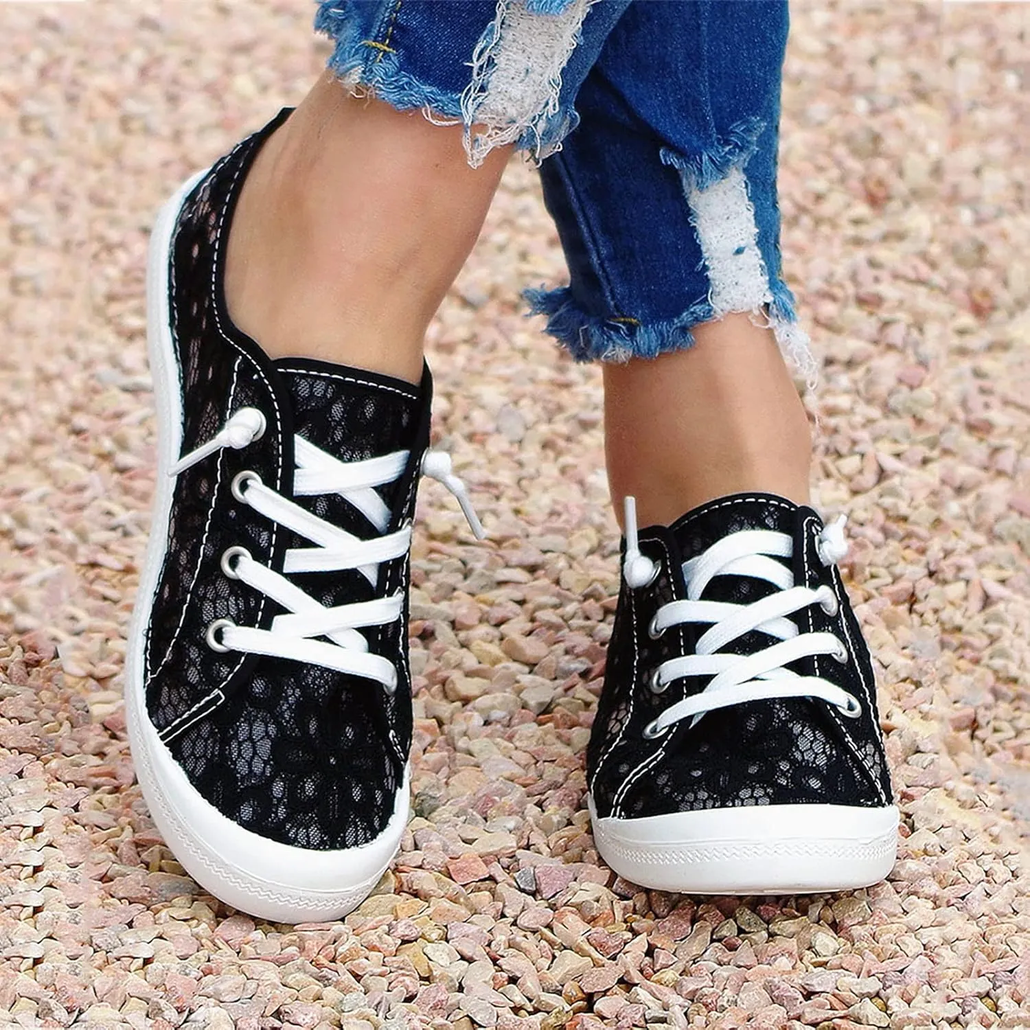 Hbeylia Lace Floral Embroidered Loafers for Women Retro Slip On Low Top Loafers for Women Ladies Fashion Casual Breathable Cloth Dressy Shoes Comfort Play Sneakers Canvas Shoes