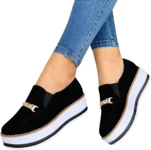 Hbeylia Women's Low-Top Slip Ons Sneakers Fashion Platform Wedge Chunky Bottom Patchwork Walking Running Tennis Shoes Canvas Sneakers Comfortable Flats Breathable Wedge Sneakers for Women Ladies