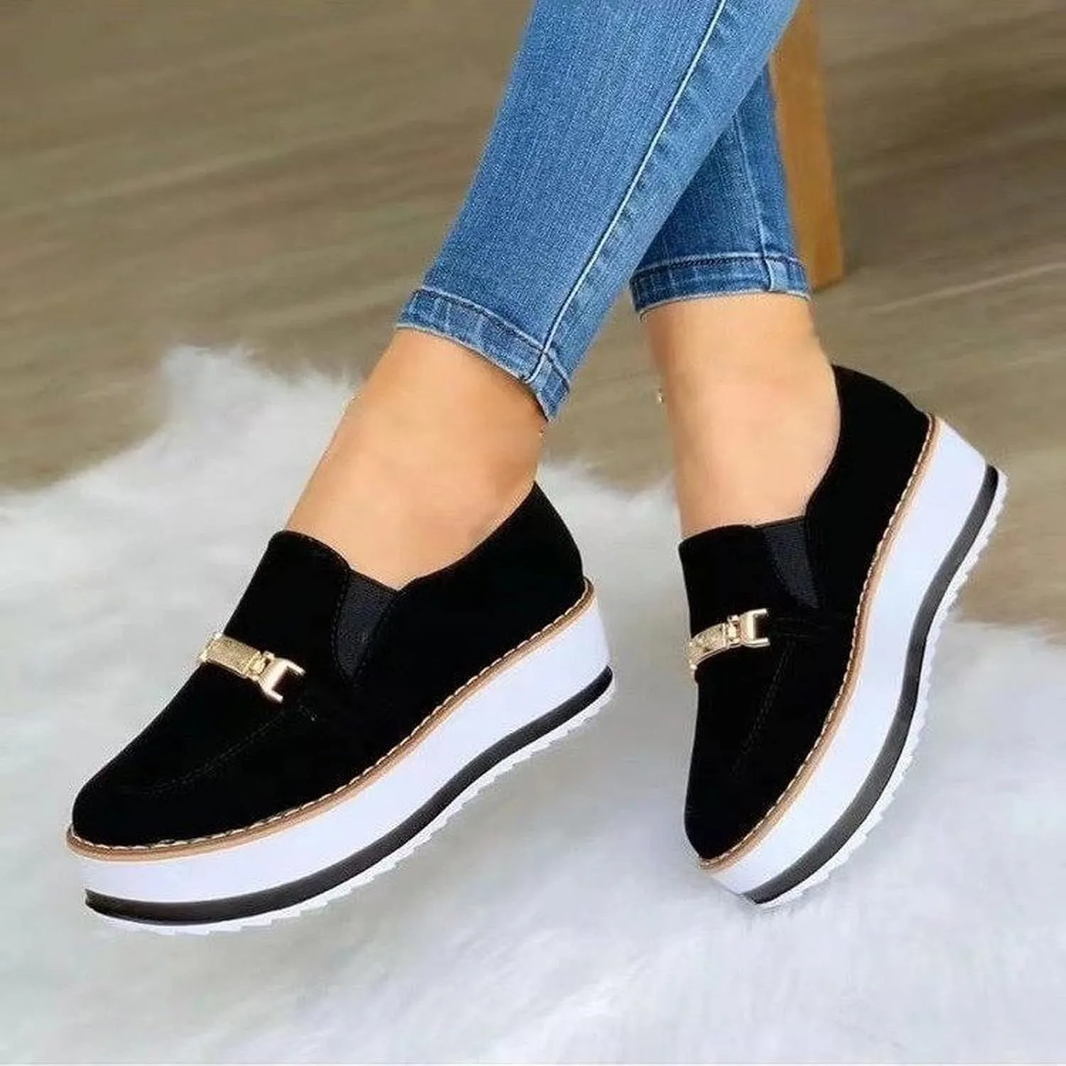 Hbeylia Women's Low-Top Slip Ons Sneakers Fashion Platform Wedge Chunky Bottom Patchwork Walking Running Tennis Shoes Canvas Sneakers Comfortable Flats Breathable Wedge Sneakers for Women Ladies