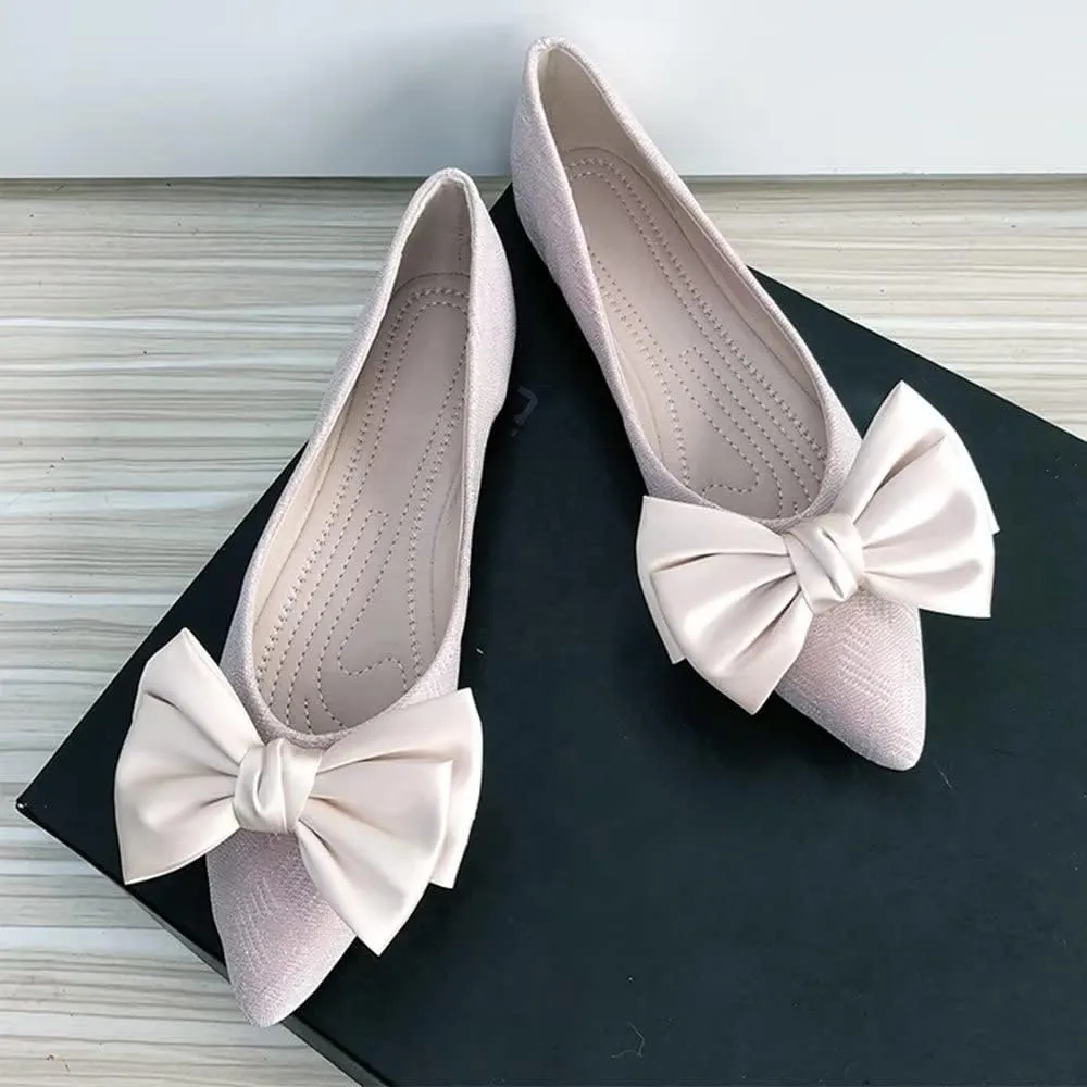 Hee grand Sweet Bow-Knot Pointed Toe Ballet Flats for Women Comfort Slip-On Loafers Dressy Work Flats Suede Dress Shoes