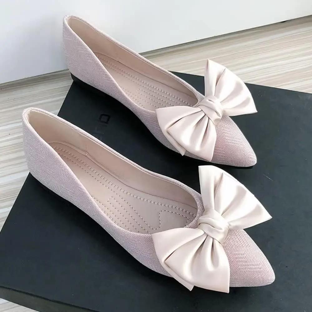 Hee grand Sweet Bow-Knot Pointed Toe Ballet Flats for Women Comfort Slip-On Loafers Dressy Work Flats Suede Dress Shoes