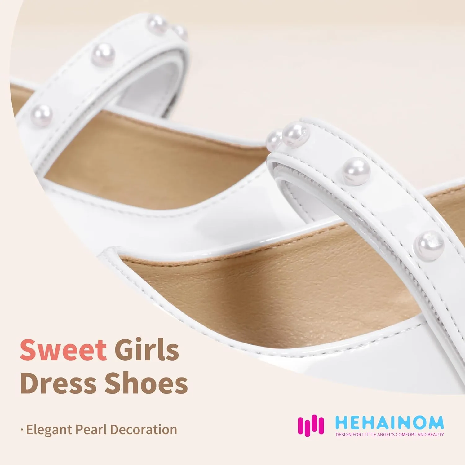 Hehainom Girls Dress Shoes Flower Girl Ballet Flats for Little Big Kids Todder Wedding Party Peals Shoes