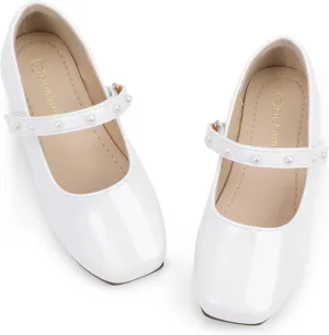 Hehainom Girls Dress Shoes Flower Girl Ballet Flats for Little Big Kids Todder Wedding Party Peals Shoes