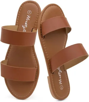 Herstyle Women’s Flat Sandals – Two Strap Comfortable Slides with Memory Foam, Trendy 2025 Summer Sandals, Lightweight Slip-On Open Toe Dressy & Casual Slippers for Women