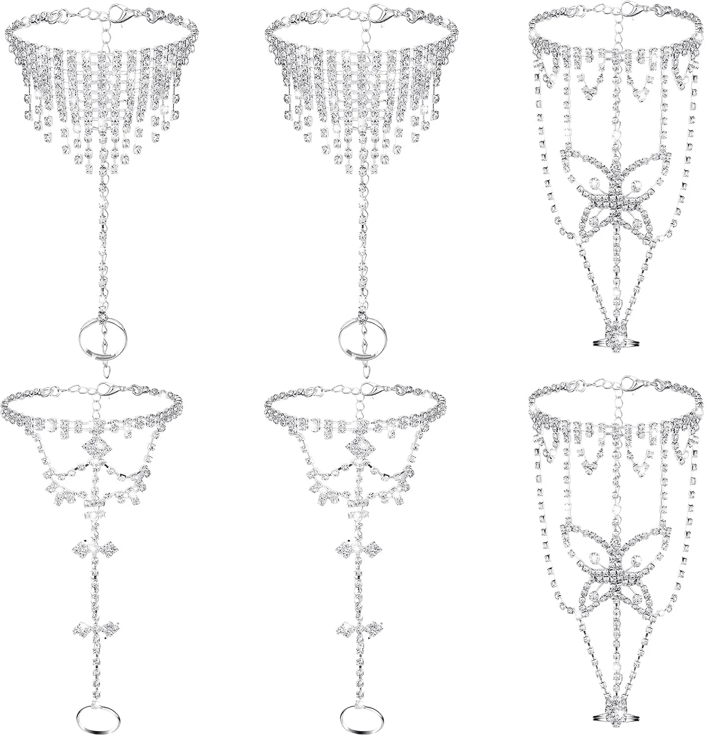 Hicarer 6 Pieces Foot Jewelry Barefoot Sandals for Women Rhinestone Anklets Bohemian Foot Chain for Beach Wedding Valentine's Day