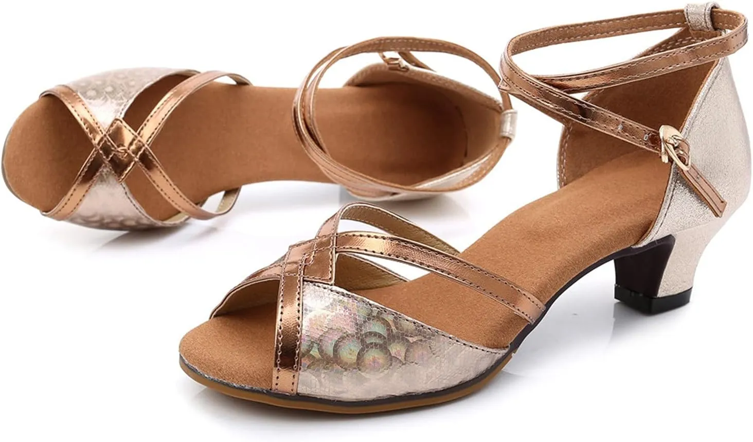 High Heels for Women Latin Dance Shoes Open Toe Heels with Ankle Strap Satin Ballroom Practice Performance Shoes