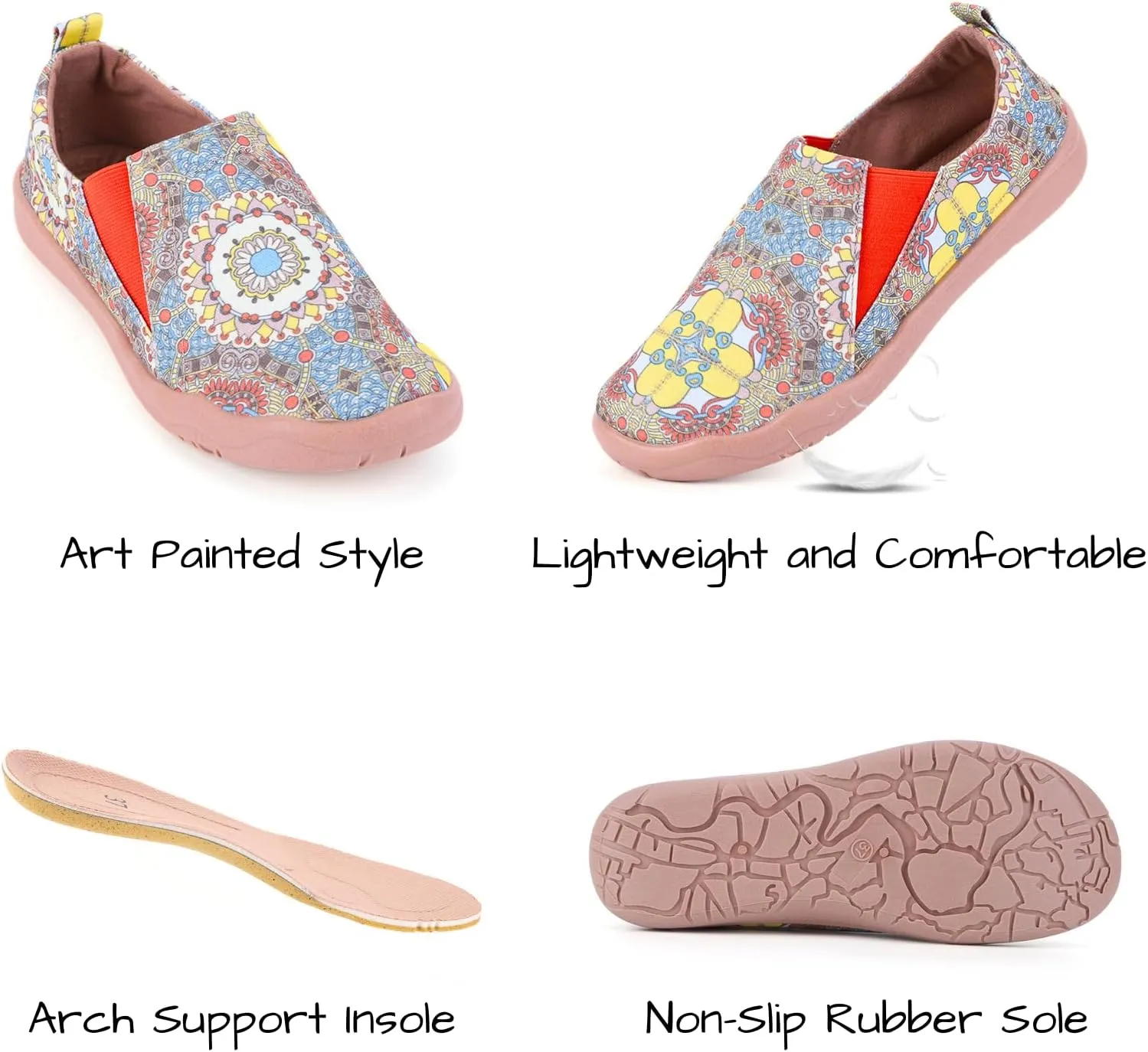 HiGropcore Women's Art Painted Casual Loafers Slip On Canvas Walking Shoes Comfortable Lightweight Ladies Travel Shoes
