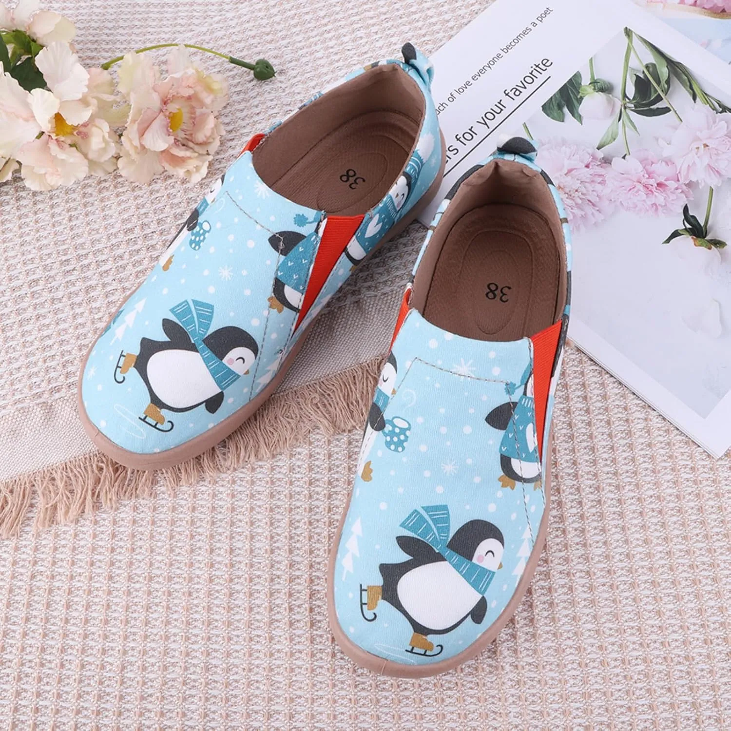 HiGropcore Women's Art Painted Casual Loafers Slip On Canvas Walking Shoes Comfortable Lightweight Ladies Travel Shoes