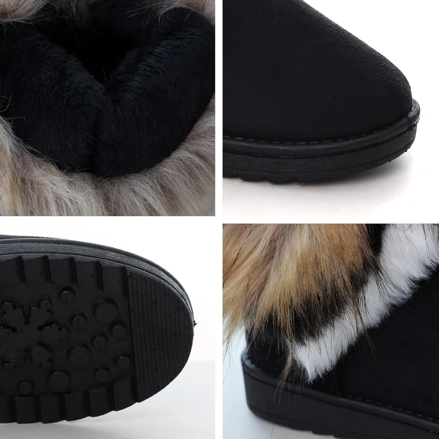 HINDOLA Warm Fur Boots for Women Winter Faux Fur Tassel Shoes Plush Snow Boots Ankle Booties Faux Suede Boots Anti Slip Outdoor Indoor Flat Shoes