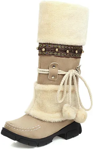 HINDOLA Women's Snow Boots Anti-Slip Waterproof Outdoor Shoes Winter Mid Calf Boots Warm Fur Lined Comfortable Booties for Women