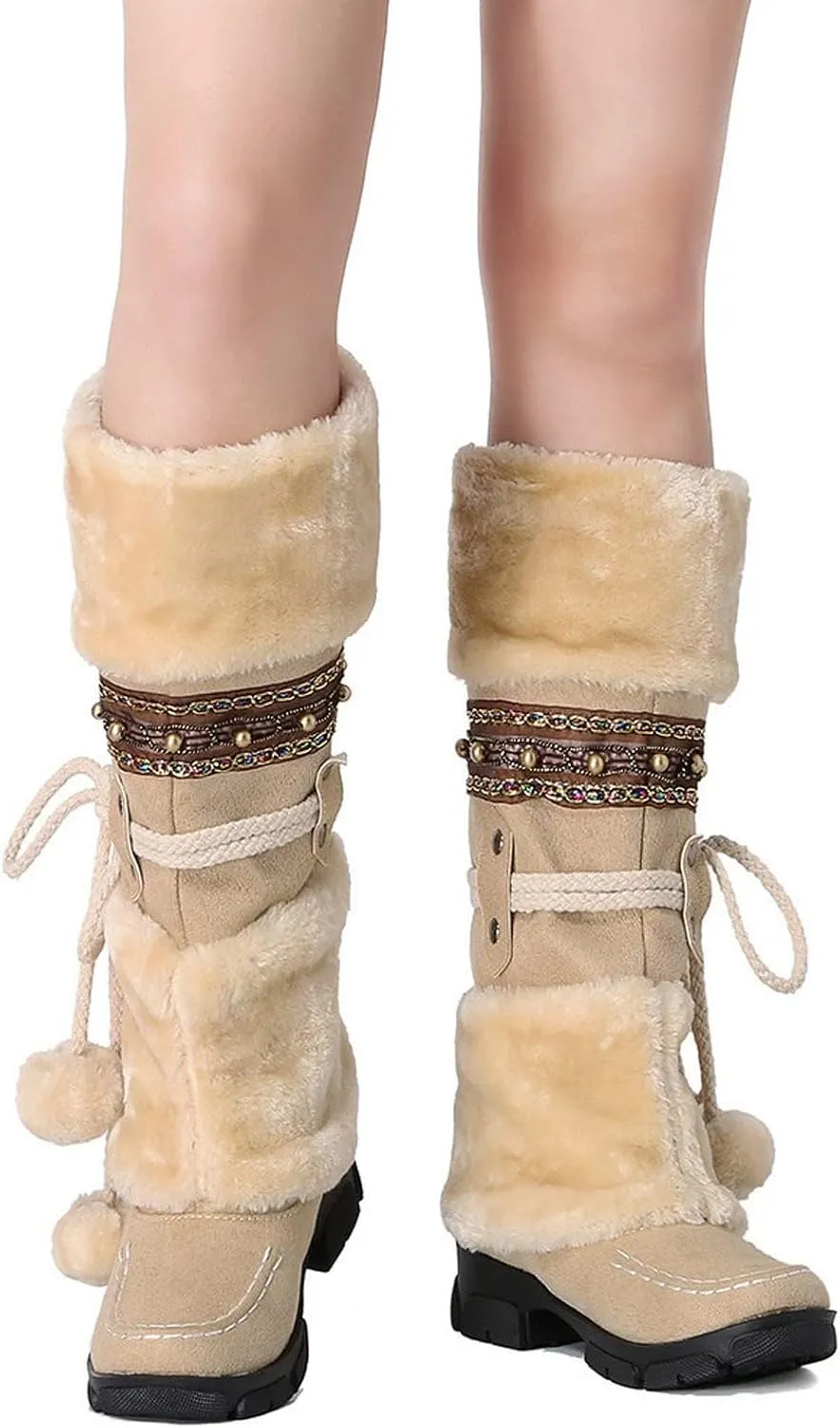 HINDOLA Women's Snow Boots Anti-Slip Waterproof Outdoor Shoes Winter Mid Calf Boots Warm Fur Lined Comfortable Booties for Women