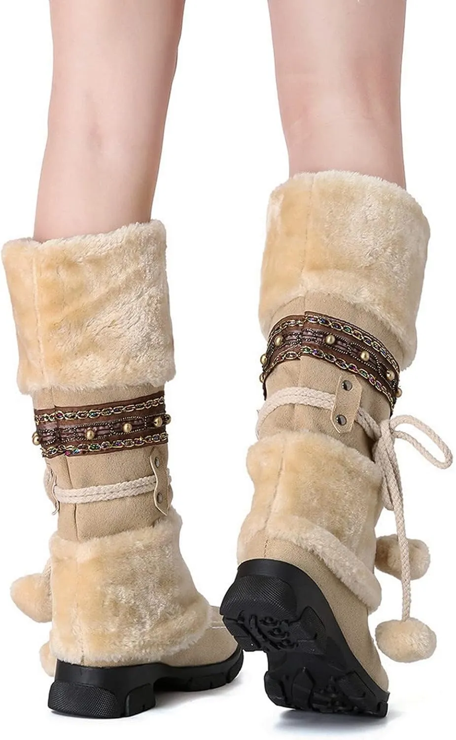 HINDOLA Women's Snow Boots Anti-Slip Waterproof Outdoor Shoes Winter Mid Calf Boots Warm Fur Lined Comfortable Booties for Women
