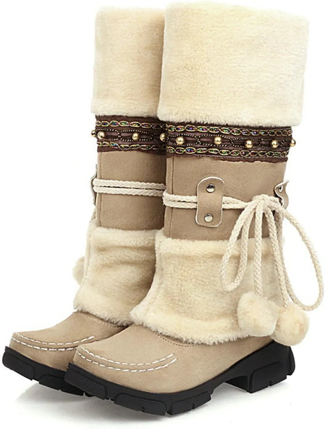 HINDOLA Women's Snow Boots Anti-Slip Waterproof Outdoor Shoes Winter Mid Calf Boots Warm Fur Lined Comfortable Booties for Women