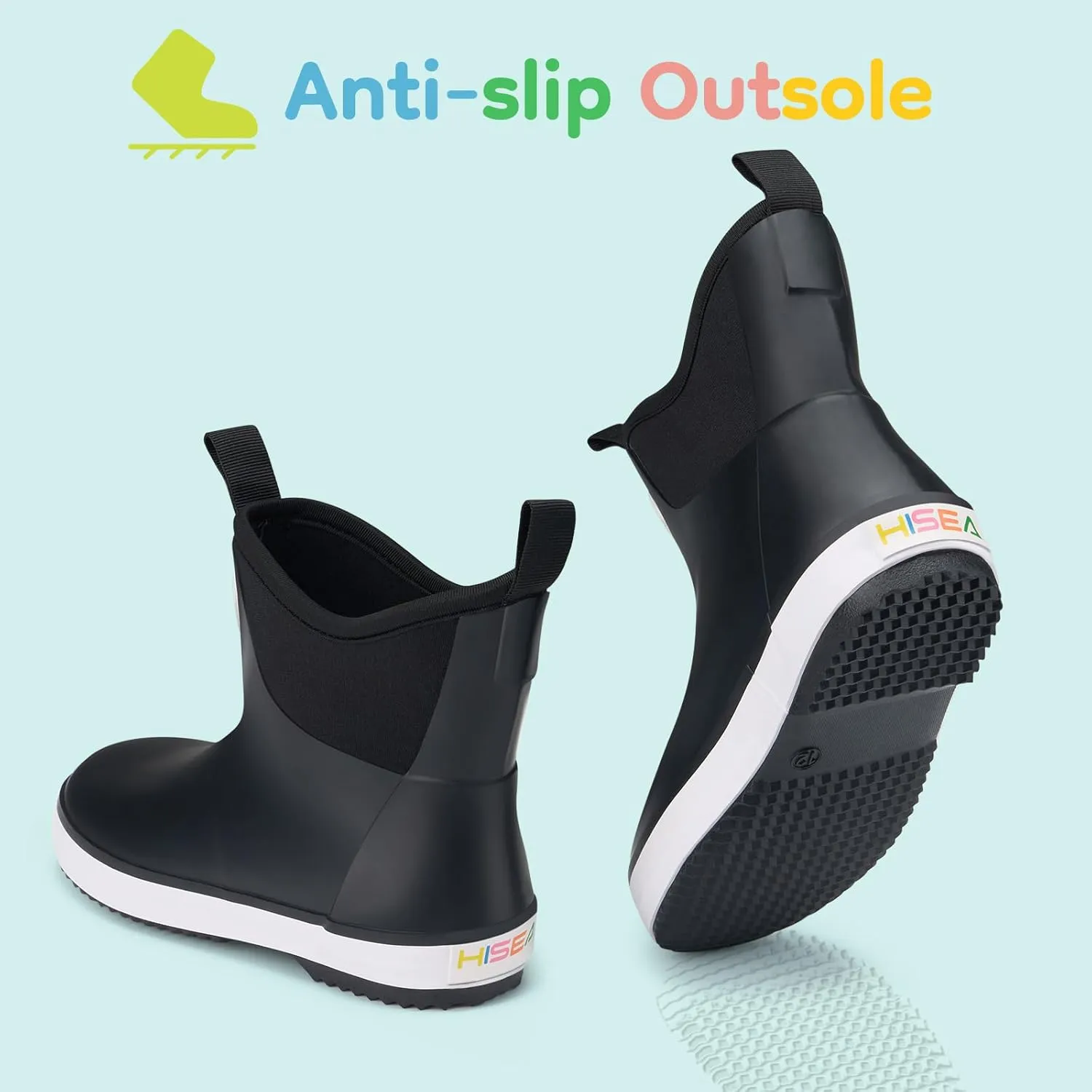 HISEA Kid's Deck Boots Waterproof Lightweight Ankle Rain Boots for Boys Girls Rubber Boots Non-slip Child Rain Shoes