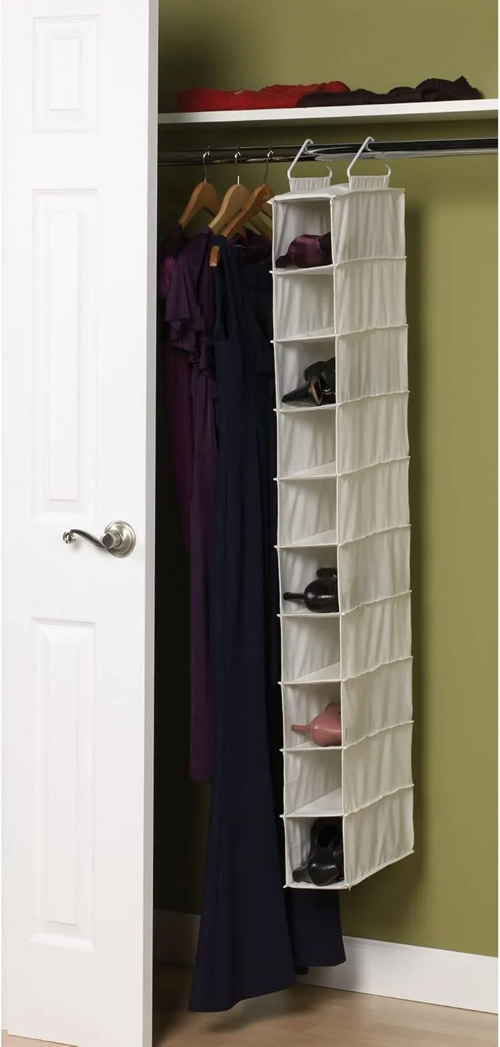 Household Essentials 311322 Hanging Shoe Storage Organizer for Closets |10 Pocket Shelves | Natural Canvas