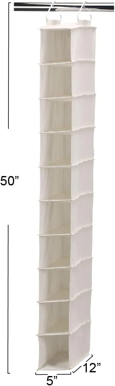 Household Essentials 311322 Hanging Shoe Storage Organizer for Closets |10 Pocket Shelves | Natural Canvas