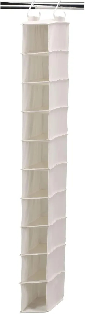 Household Essentials 311322 Hanging Shoe Storage Organizer for Closets |10 Pocket Shelves | Natural Canvas