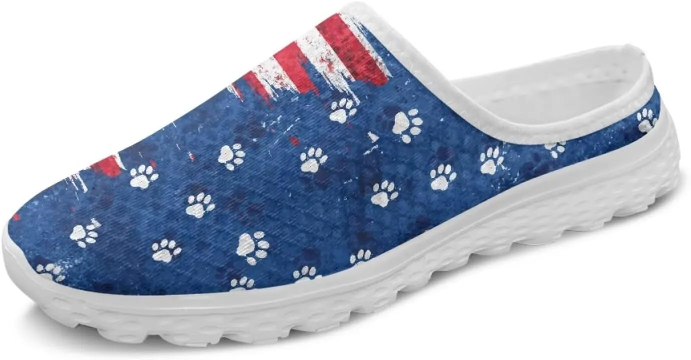 Howilath American Flag Print Women Mules Shoes Slip on Shoes Arch Support Garden Clogs Mesh Loafers with EVA Sole