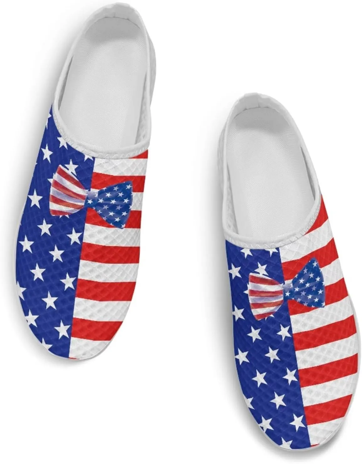 Howilath American Flag Print Women Mules Shoes Slip on Shoes Arch Support Garden Clogs Mesh Loafers with EVA Sole