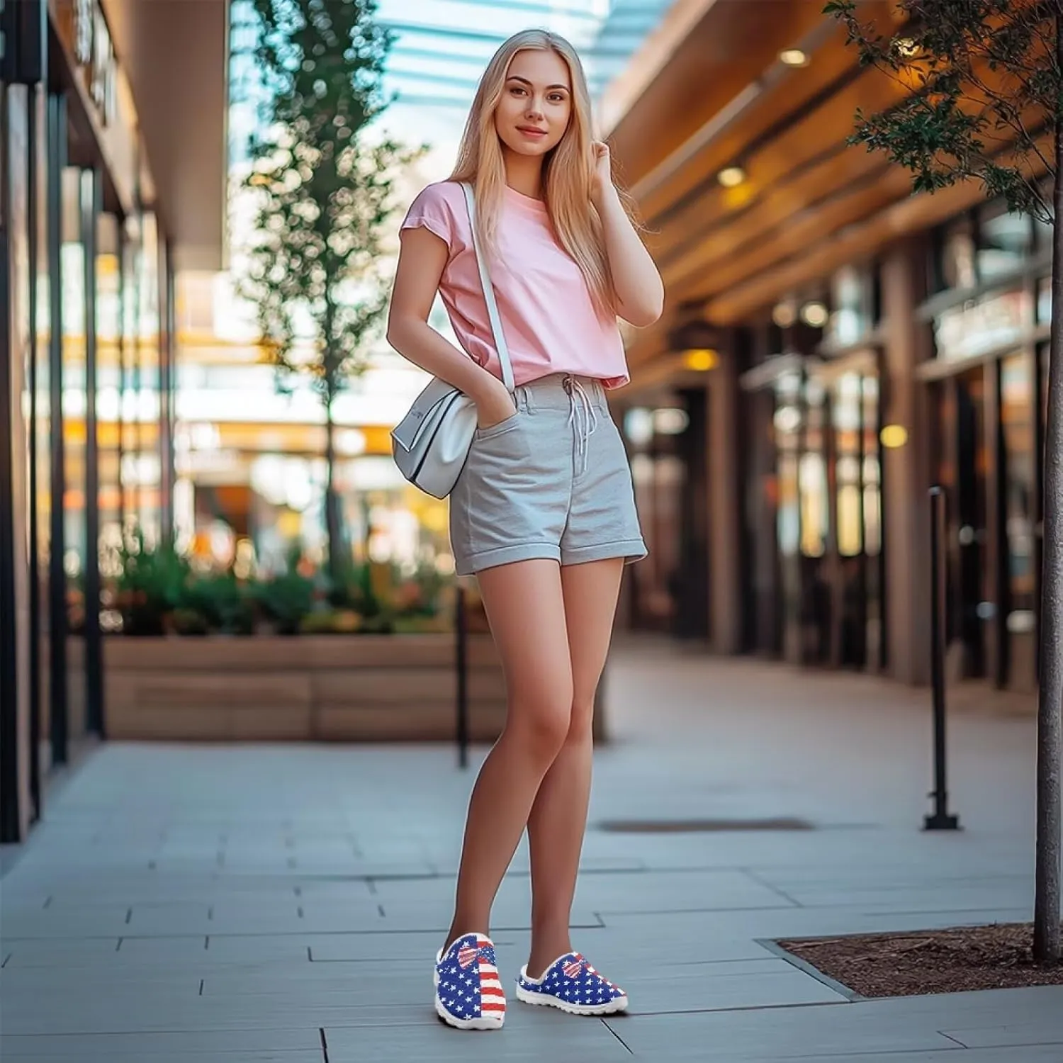 Howilath American Flag Print Women Mules Shoes Slip on Shoes Arch Support Garden Clogs Mesh Loafers with EVA Sole