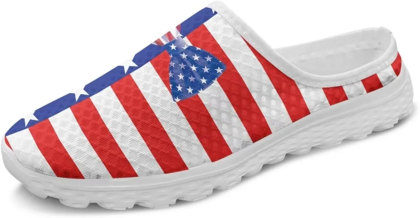 Howilath American Flag Print Women Mules Shoes Slip on Shoes Arch Support Garden Clogs Mesh Loafers with EVA Sole