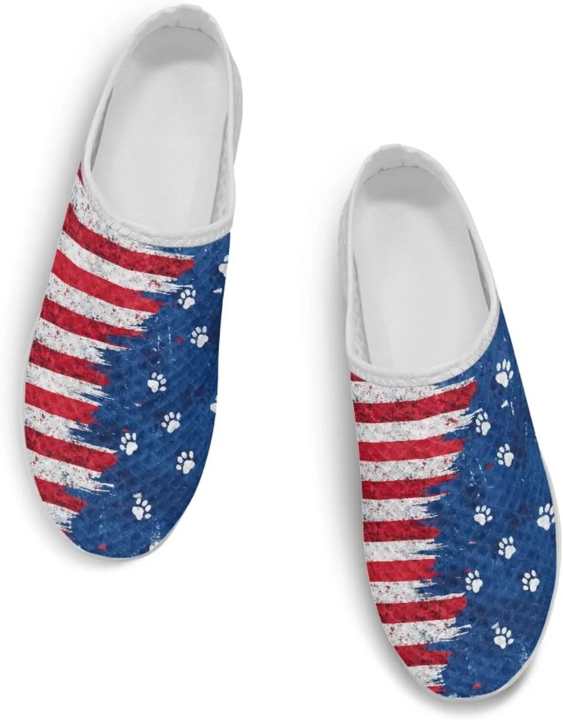 Howilath American Flag Print Women Mules Shoes Slip on Shoes Arch Support Garden Clogs Mesh Loafers with EVA Sole
