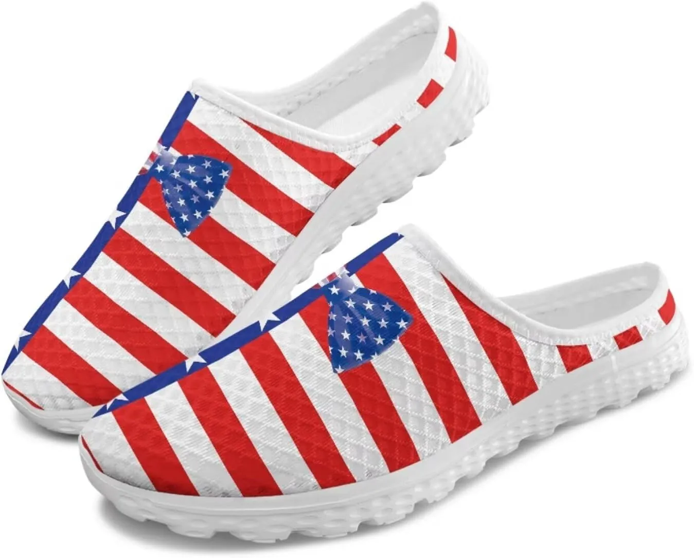 Howilath American Flag Print Women Mules Shoes Slip on Shoes Arch Support Garden Clogs Mesh Loafers with EVA Sole