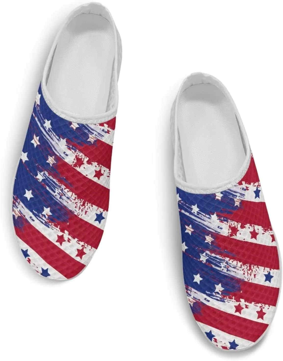 Howilath American Flag Print Women Mules Shoes Slip on Shoes Arch Support Garden Clogs Mesh Loafers with EVA Sole