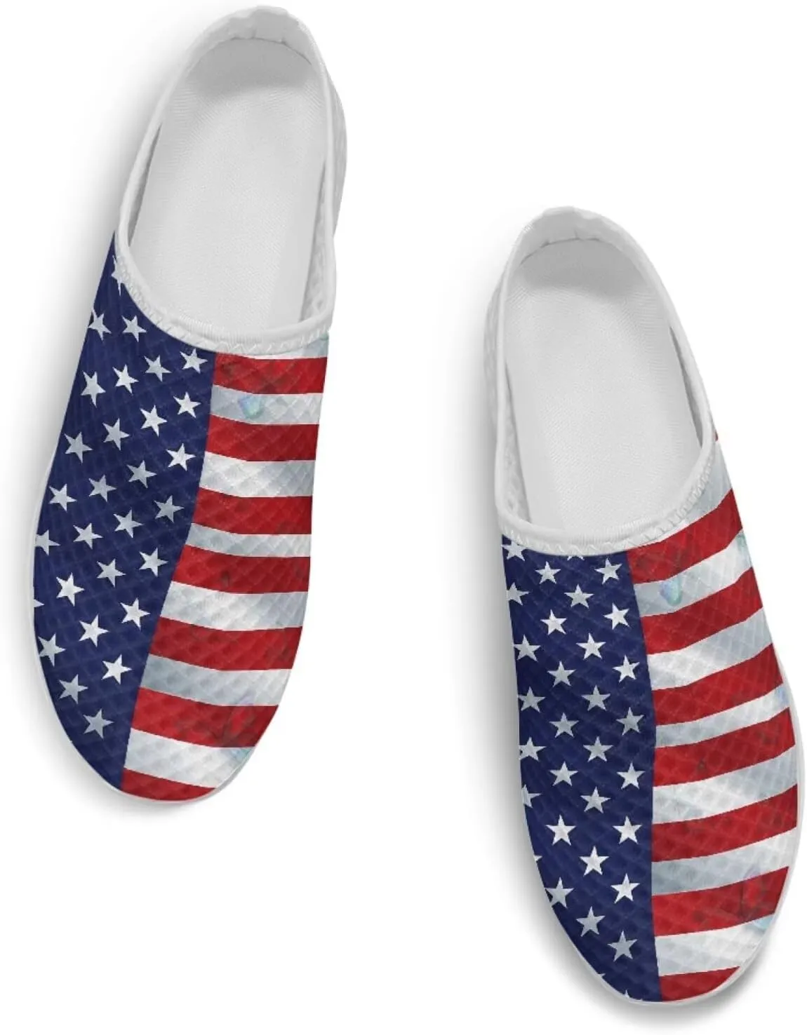 Howilath American Flag Print Women Mules Shoes Slip on Shoes Arch Support Garden Clogs Mesh Loafers with EVA Sole