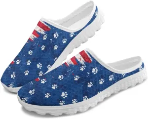 Howilath American Flag Print Women Mules Shoes Slip on Shoes Arch Support Garden Clogs Mesh Loafers with EVA Sole